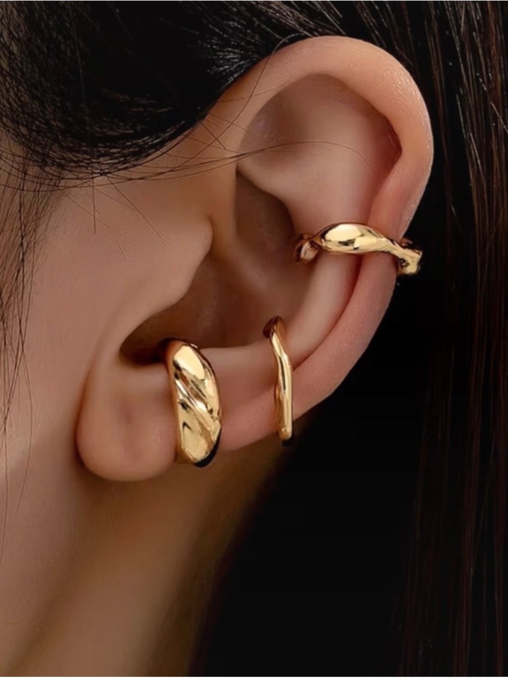 Elegant Gold Hoop Ear Cuffs Set 3pcs